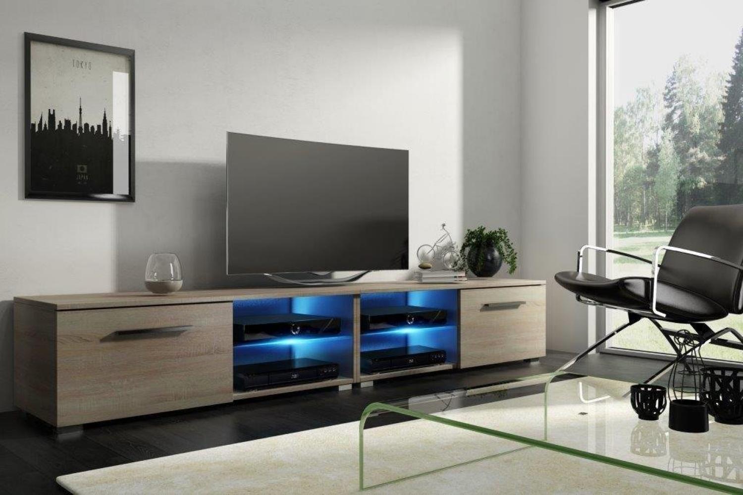 Tenus Double – Fernsehschrank / TV-Lowboard mit LED modern 200 cm (Holzoptik Sonoma Eiche Matt) Bild 1