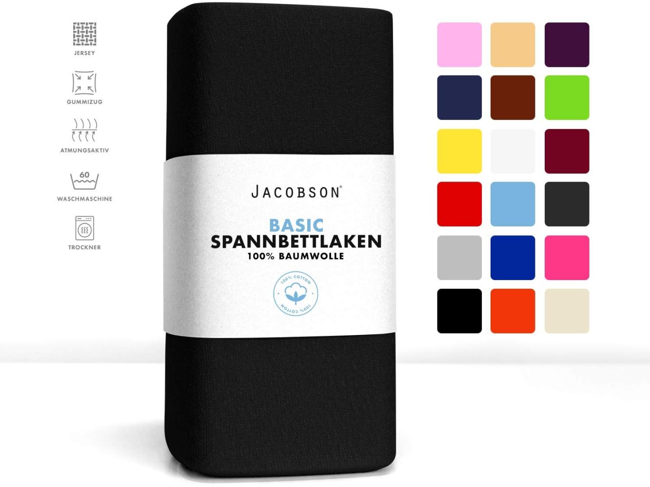 Jacobson Jersey Spannbettlaken Spannbetttuch Baumwolle Bettlaken (180x200-200x200 cm, Schwarz) Bild 1