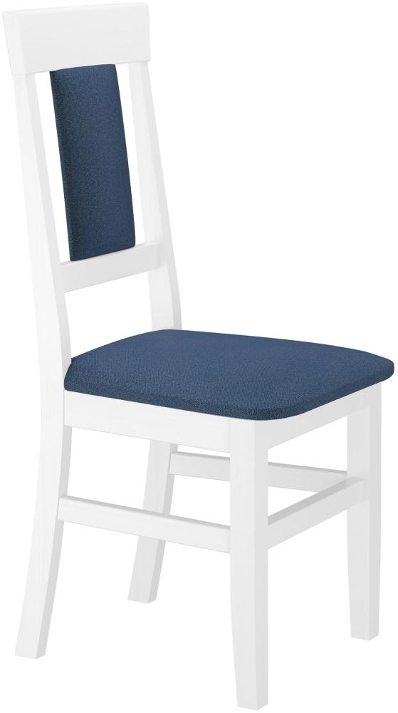 Gepolsterter Massivholz-Stuhl in weiß/navyblau Bild 1