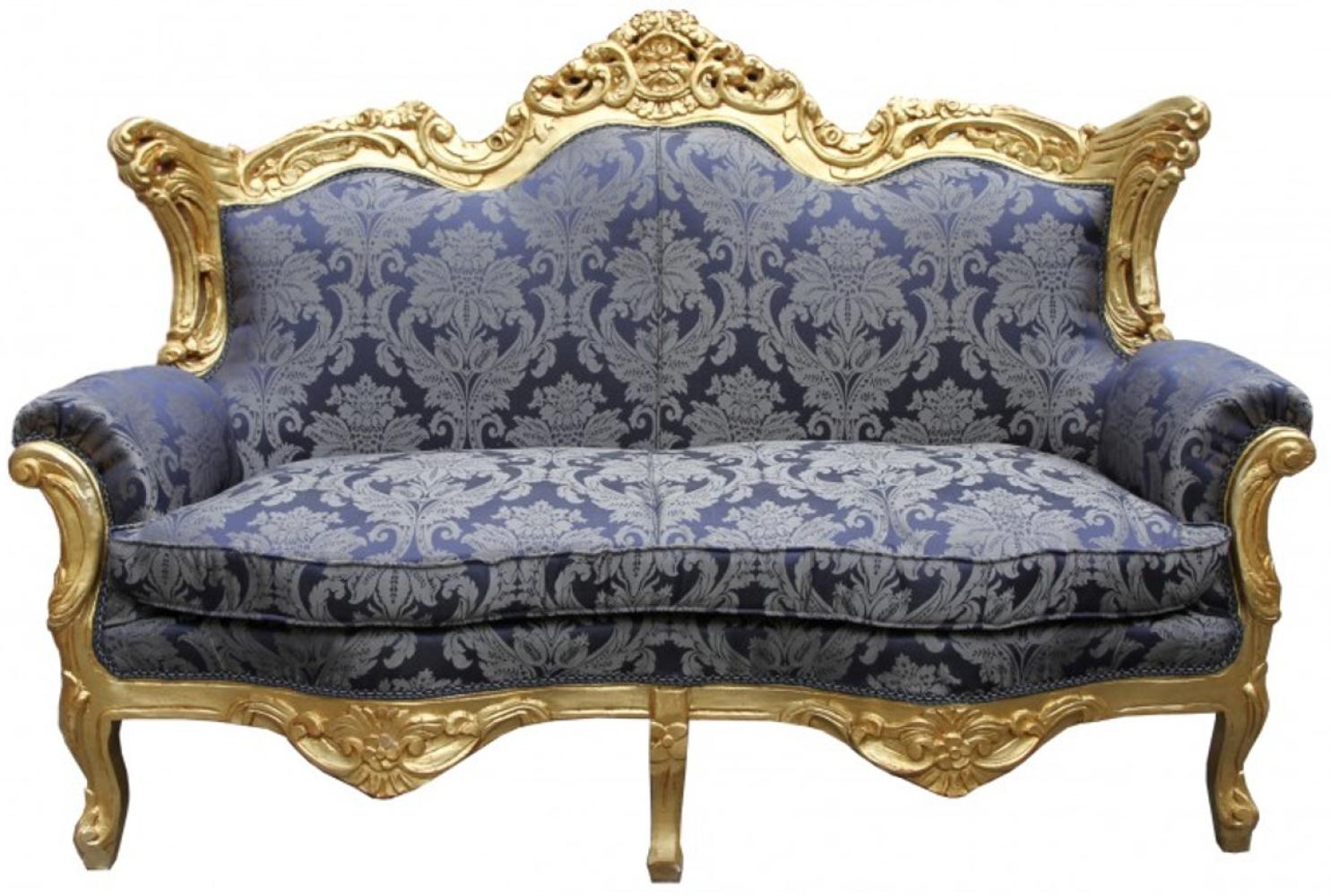 Casa Padrino Barock 2er Sofa Master Royal Blau Muster / Gold 2Mod - Wohnzimmer Couch Möbel Lounge Bild 1