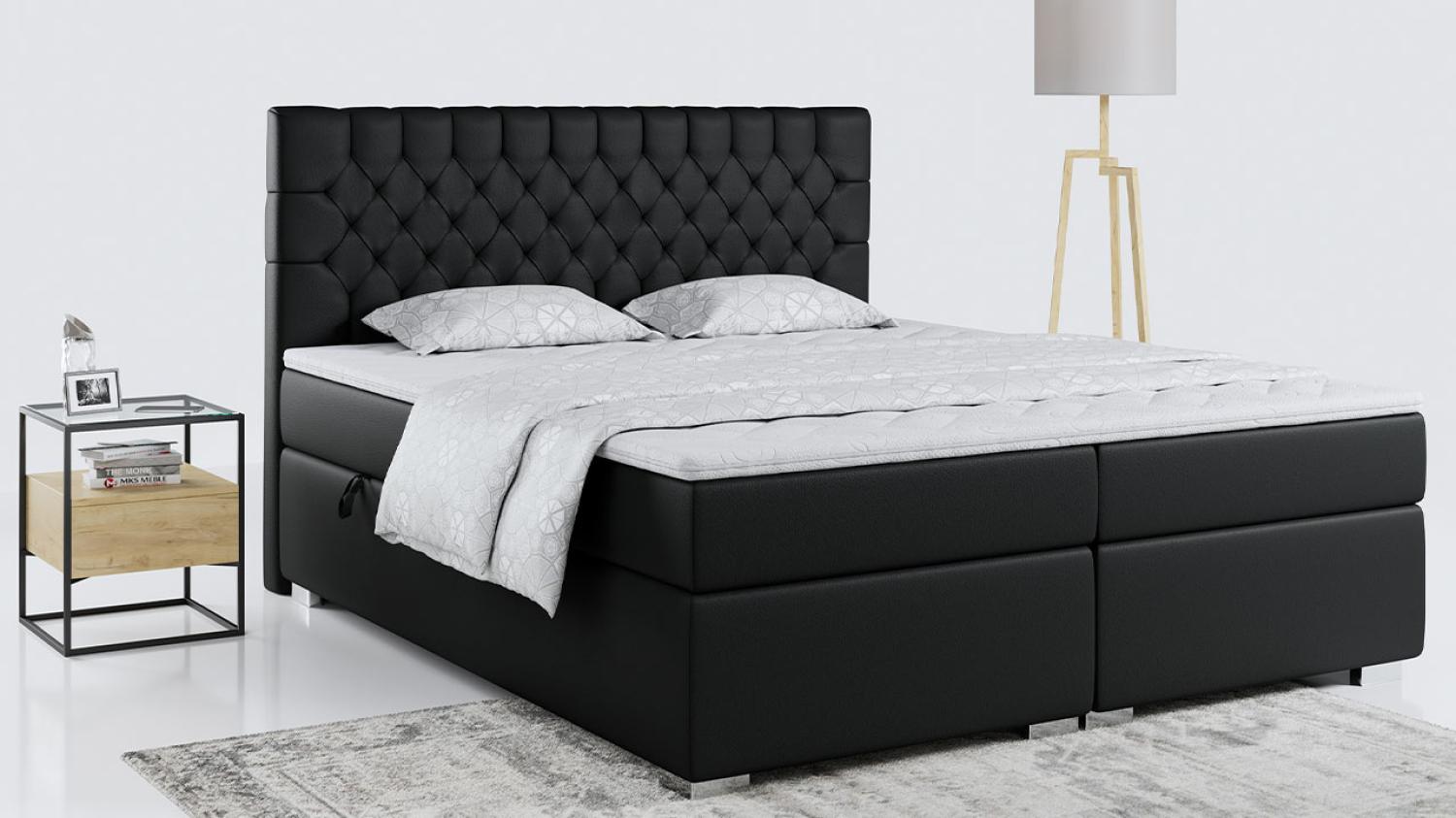 Boxspringbett mit 2 Bettkästen, Matratze und Topper - PERA - 180x200cm - Schwarz Kunstleder - H4 Bild 1