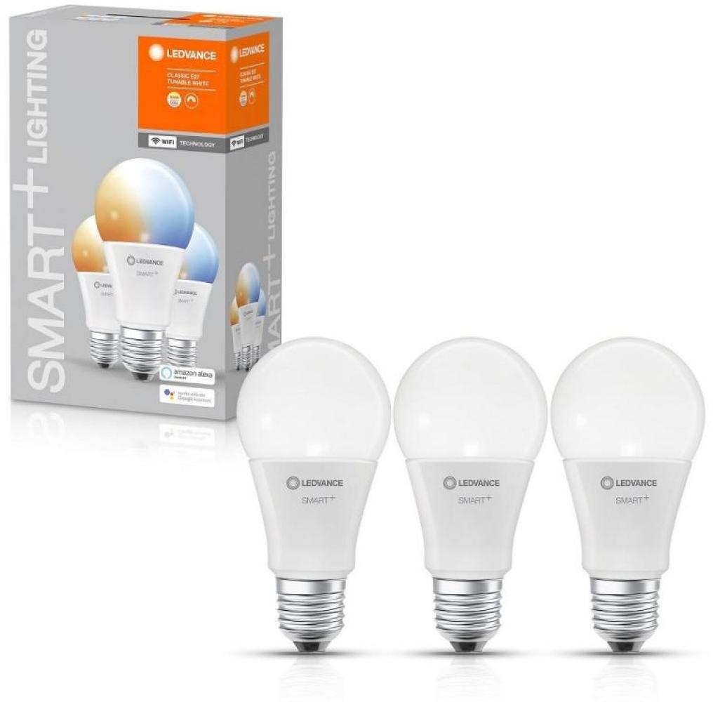 LEDVANCE Smarte LED-Lampe mit WiFi Technologie, Sockel E27, Dimmbar, Lichtfarbe änderbar (2700-6500K), ersetzt Glühlampen mit 60 W, SMART+ WiFi Classic Tunable White, 3er-Pack Bild 1