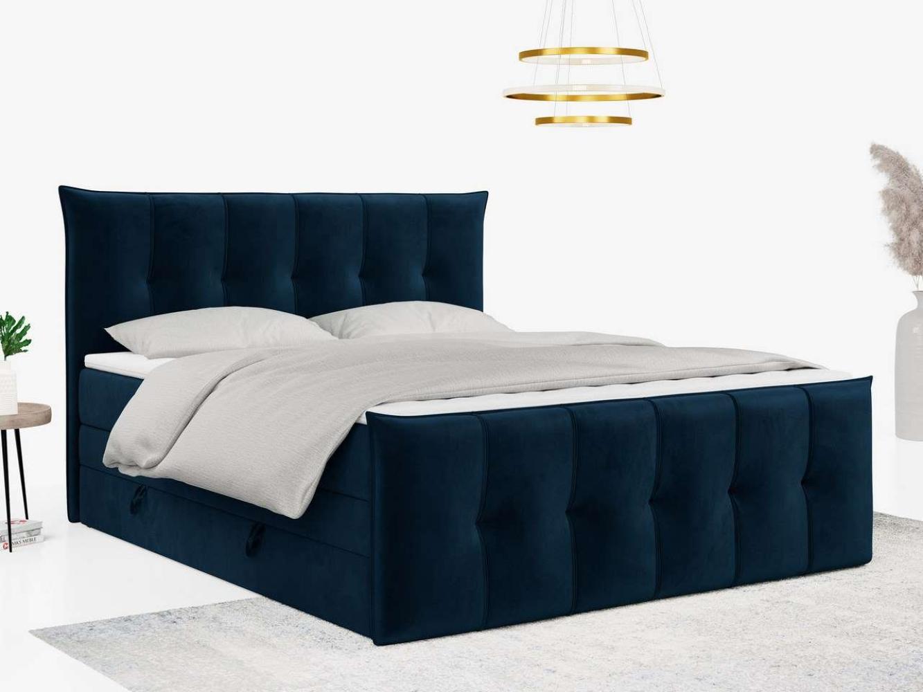 Boxspringbett KING DE LUX - 7-Zonen Matratze - PREMIUM-11-KING - 140x200cm - Dunkelblau Velours - H3 Bild 1