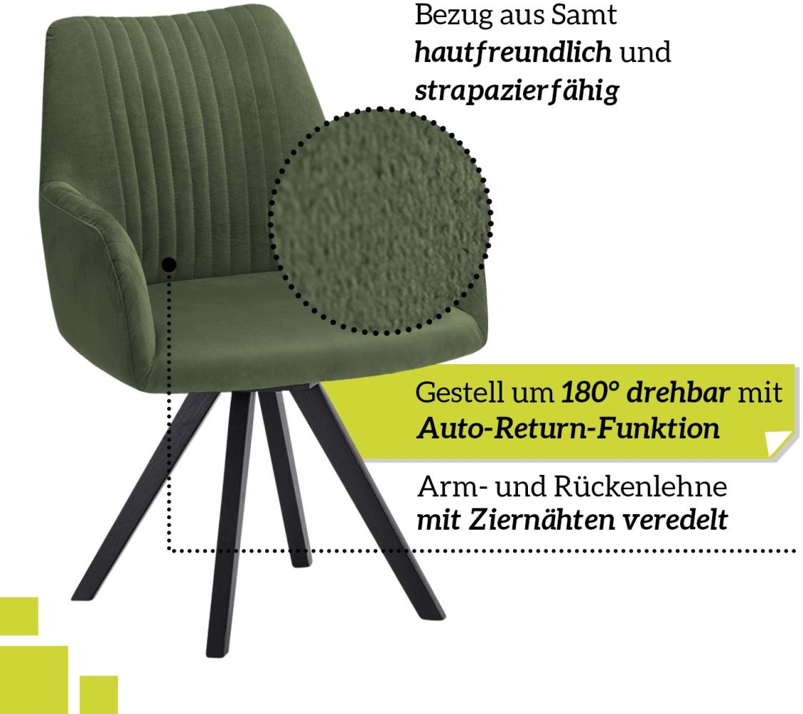 smart 6er Set drehbare Esszimmerstühle mit Armlehnen - Bezug Mikrofaser Grün, 180° drehbar mit Auto-Return-Funktion - Massivholz Stuhlbeine - Küchenstuhl, Polsterstuhl mit Schaumstofffüllung Bild 1