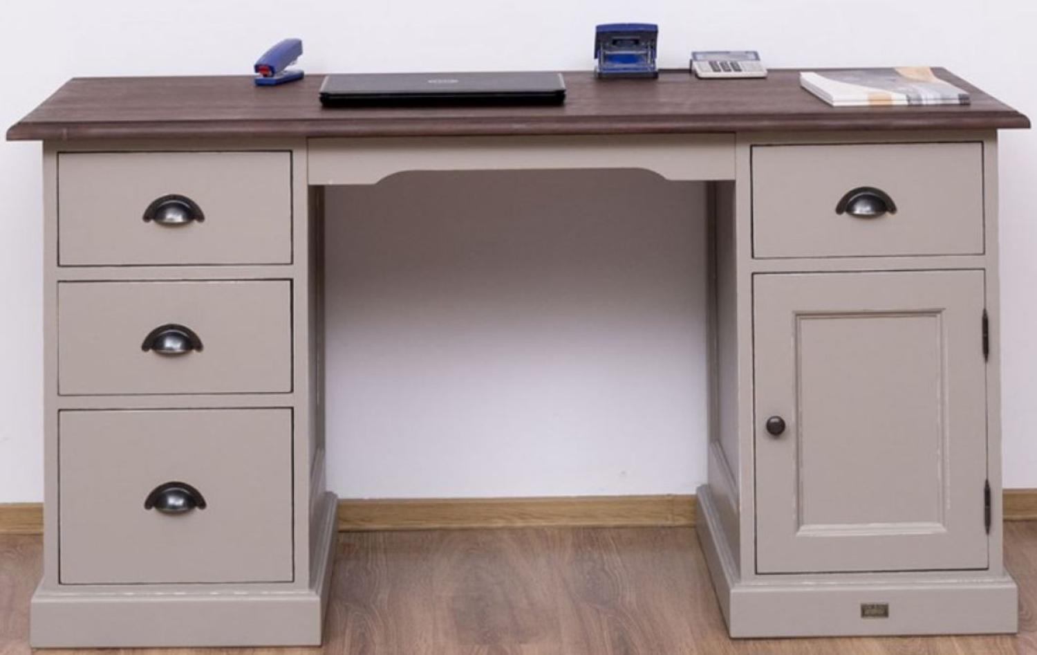 Casa Padrino Landhausstil Schreibtisch mit 4 Schubladen und Tür Antik Grau / Dunkelbraun 152 x 70 x H. 78 cm - Landhausstil Büromöbel Bild 1