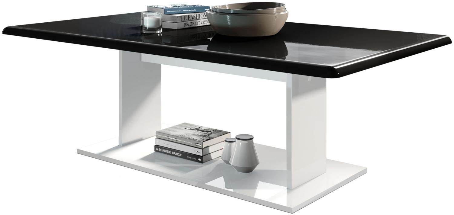 Couchtisch Beistelltisch Wohnzimmertisch Mono in Weiß mit Tischplatte in Schwarz Hochglanz Bild 1