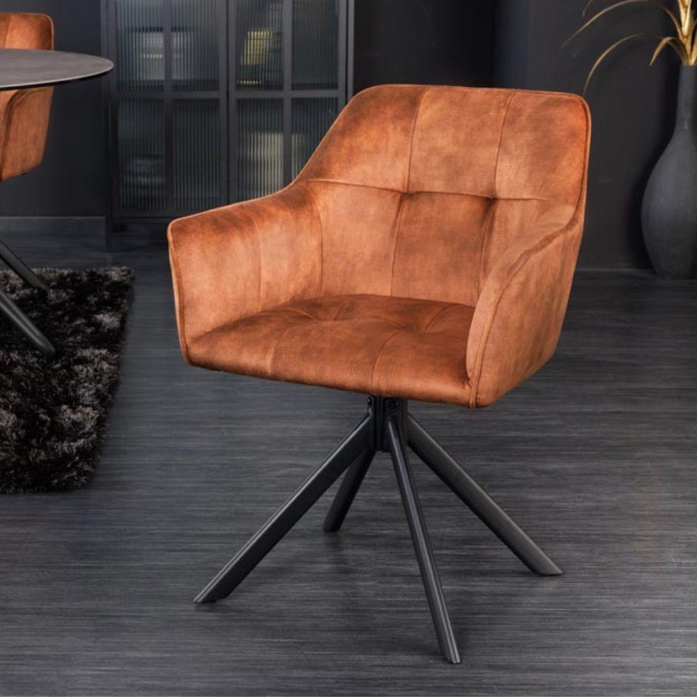 Moderner Drehstuhl ZIRA braun Samt Metallgestell schwarz Stuhl Armlehne Bild 1