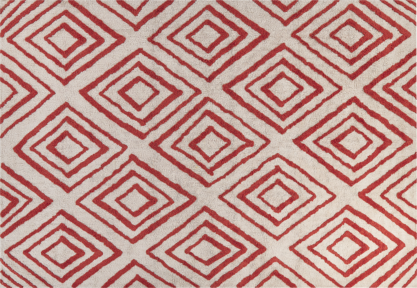 Teppich Baumwolle cremeweiß rot 160 x 230 cm geometrisches Muster Shaggy HASKOY Bild 1