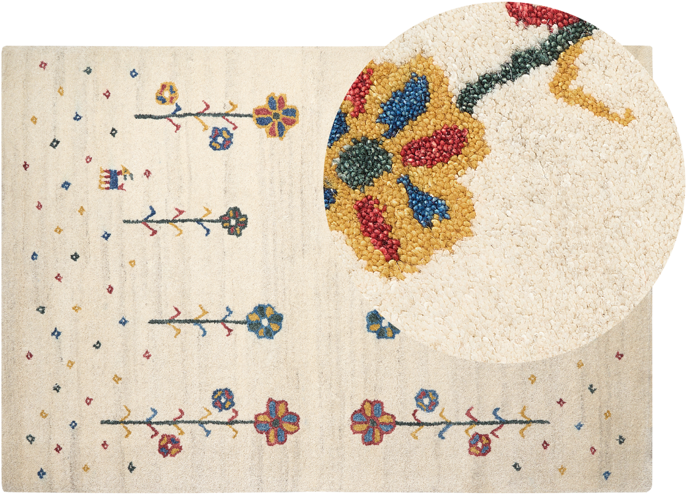 Gabbeh Teppich Wolle beige 140 x 200 cm Blumenmuster Hochflor HUSUNLU Bild 1
