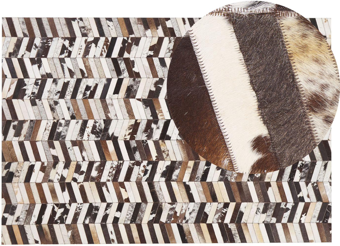 Teppich Kuhfell braun / weiß 140 x 200 cm Patchwork Kurzflor AKYELE Bild 1
