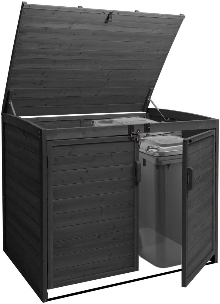 XL 2er-/4er-Mülltonnenverkleidung HWC-H75, Mülltonnenbox, erweiterbar 120x137x104cm Holz MVG-zertifiziert ~ anthrazit Bild 1