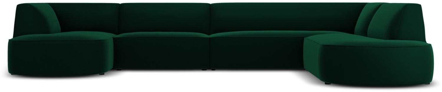 Micadoni 6-Sitzer Samtstoff Panorama Ecke rechts Sofa Ruby | Bezug Bottle Green | Beinfarbe Black Plastic Bild 1