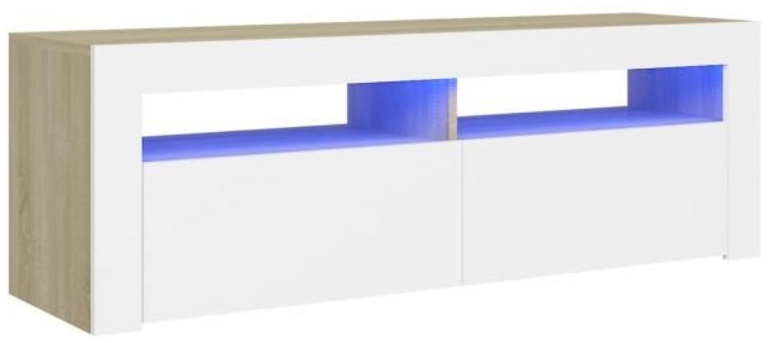 TV-Schrank mit LED-Leuchten Weiß Sonoma-Eiche 120x35x40 cm Bild 1