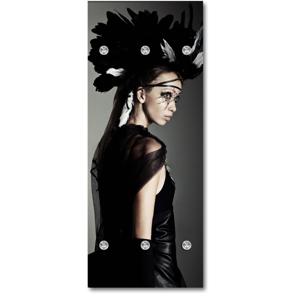Queence Garderobe - "Fashion Girl" Druck auf hochwertigem Arcylglas inkl. Edelstahlhaken und Aufhängung, Format: 50x120cm Bild 1