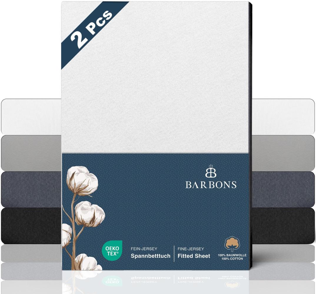 BARBONS Spannbettlaken 160x200cm 2er - 100% Baumwolle Spannbettlaken, Oeko-TEX Zertifiziert, Bettlaken Jersey, Spannbetttuch, Matratzenhöhe bis 25 cm (Weiss - 160x200-2er) Bild 1
