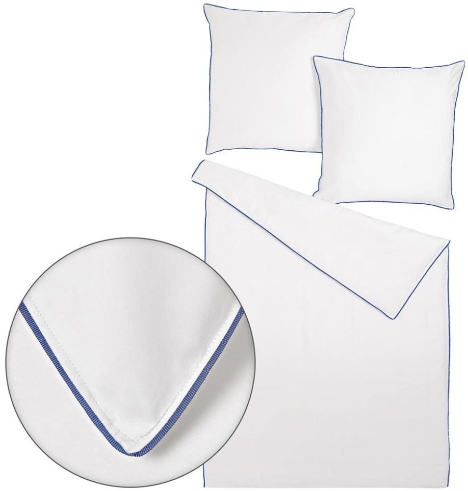 Traumschlaf Uni Bettwäsche White Collection Pipping|Kissenbezug einzeln 70x90 cm| dark-blue Bild 1