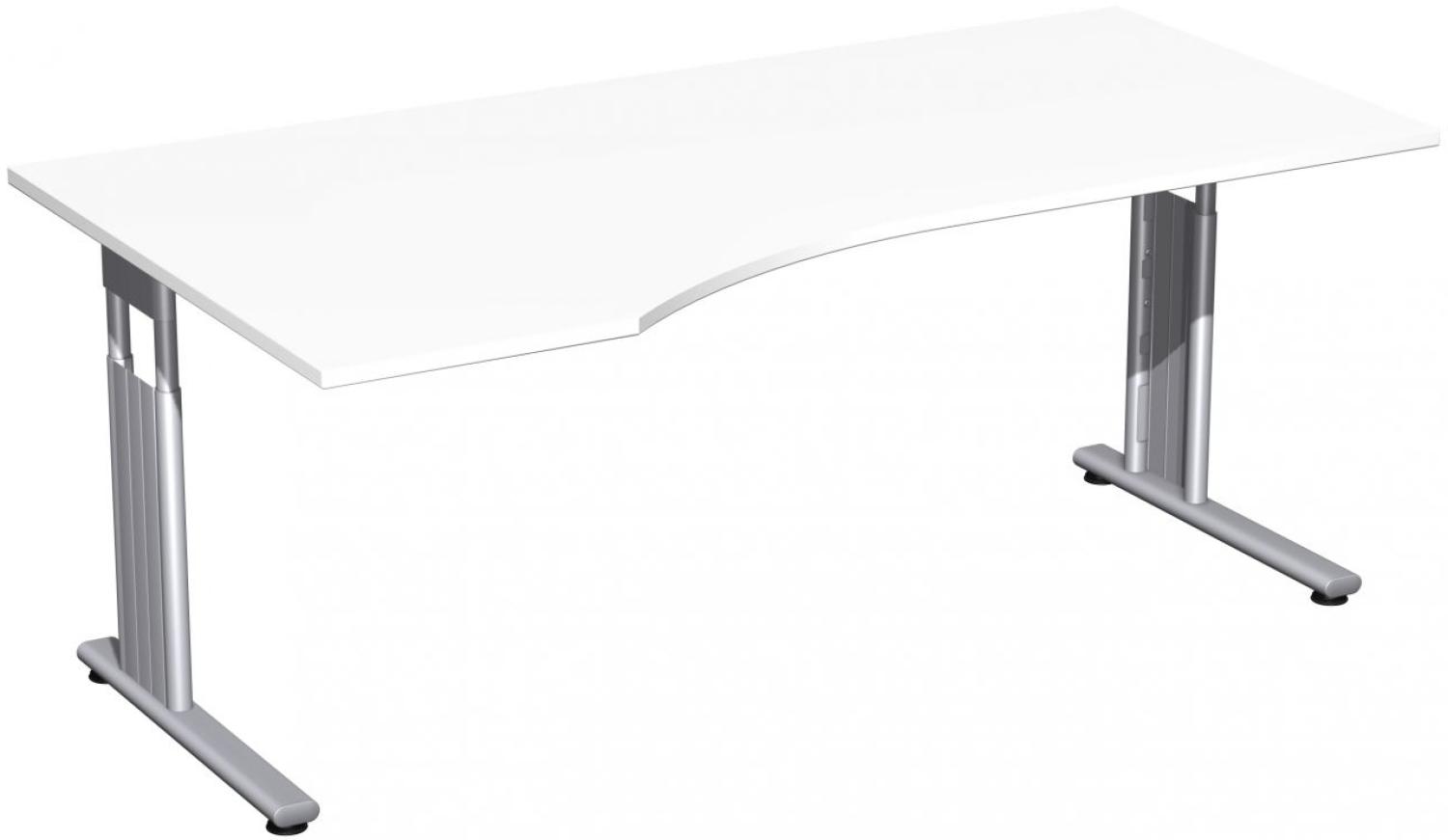 PC-Schreibtisch 'C Fuß Flex' links, höhenverstellbar, 180x100cm, Weiß / Silber Bild 1