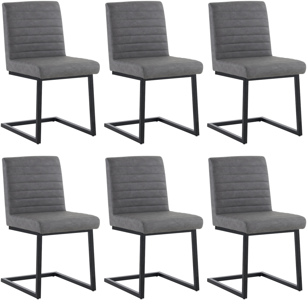 Merax 6er Set Esszimmerstühle, Gepolsterter Stuhl mit zickzackförmige Metallbeine, Moderner Lounge-Stuhl, Kunstleder, grau Bild 1