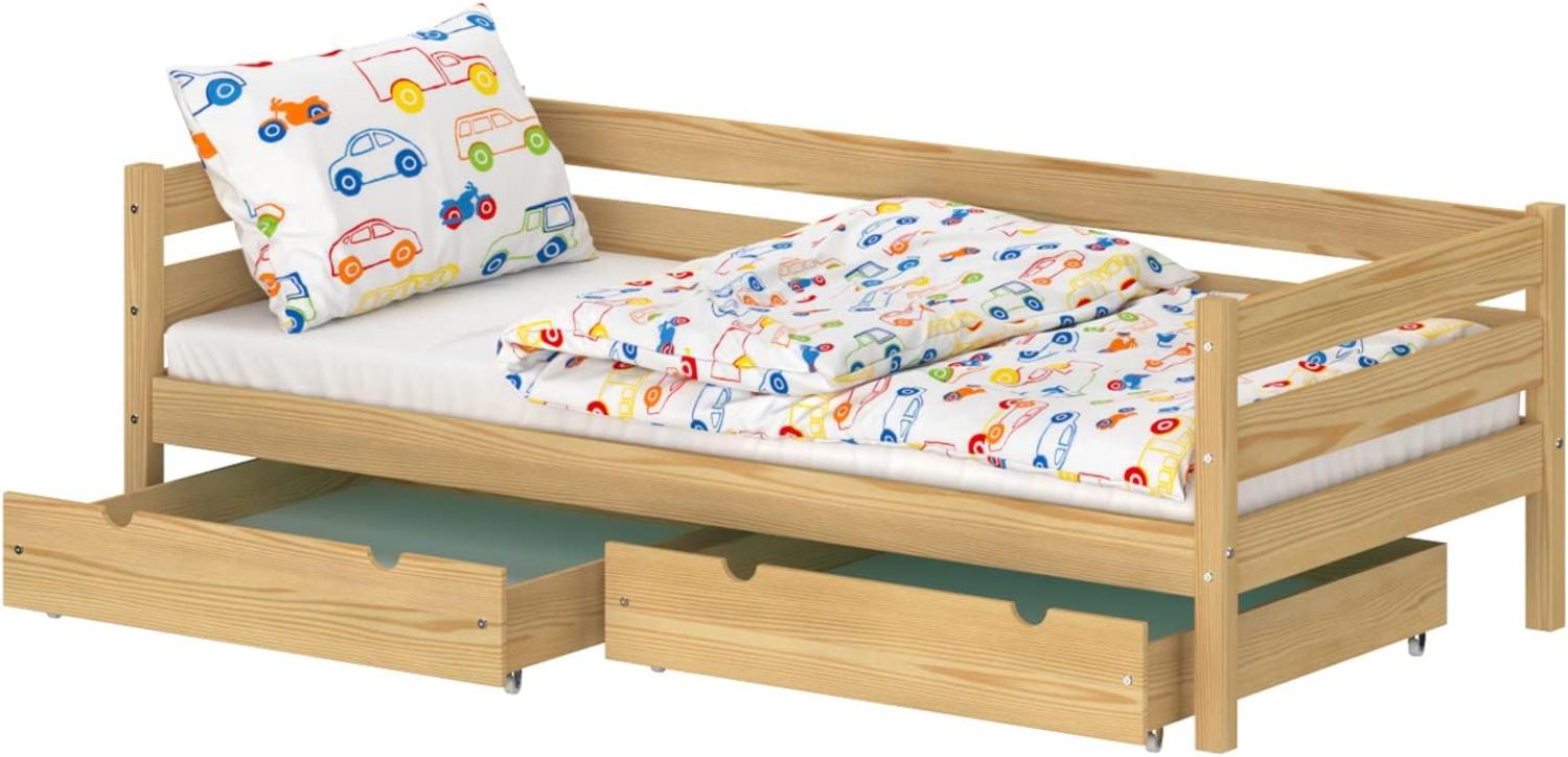 WNM Group Kinderbett für Mädchen und Jungen Kaira - Jugenbett aus Massivholz - Bett mit 2 Schubladen - Funktionsbett 190x80 cm - Natürliche Kiefer Bild 1