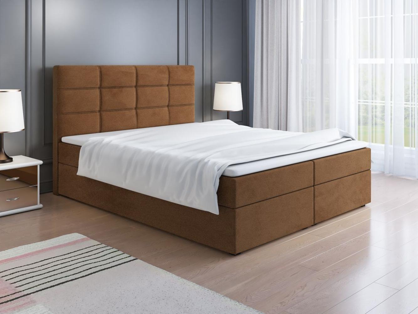 Boxspringbett Schlafzimmerbett ARNAU 160x200cm in Stoff Alcantara Braun Bild 1