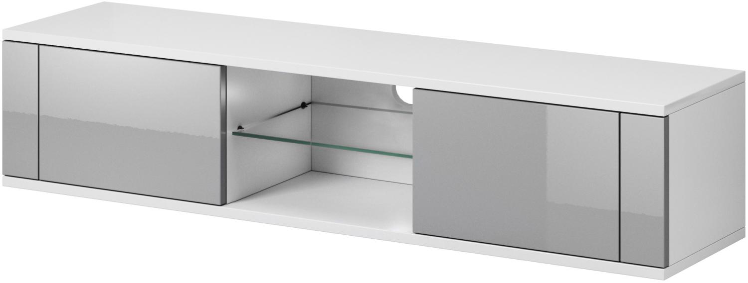 Domando Lowboard Carpi Modern für Wohnzimmer Breite 140cm, Push-to-open-System, Weiß Matt und Grau Hochglanz Bild 1