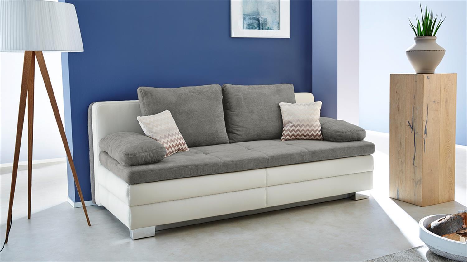 Dauerschläfer LINCOLN Schlafsofa Sofa in weiß grau mit Topper Bild 1