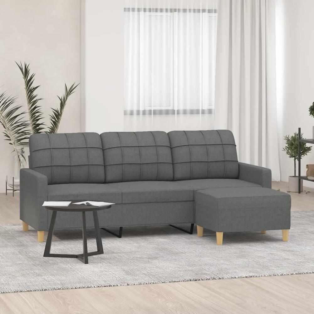 vidaXL 3-Sitzer-Sofa mit Hocker Dunkelgrau 180 cm Stoff Bild 1