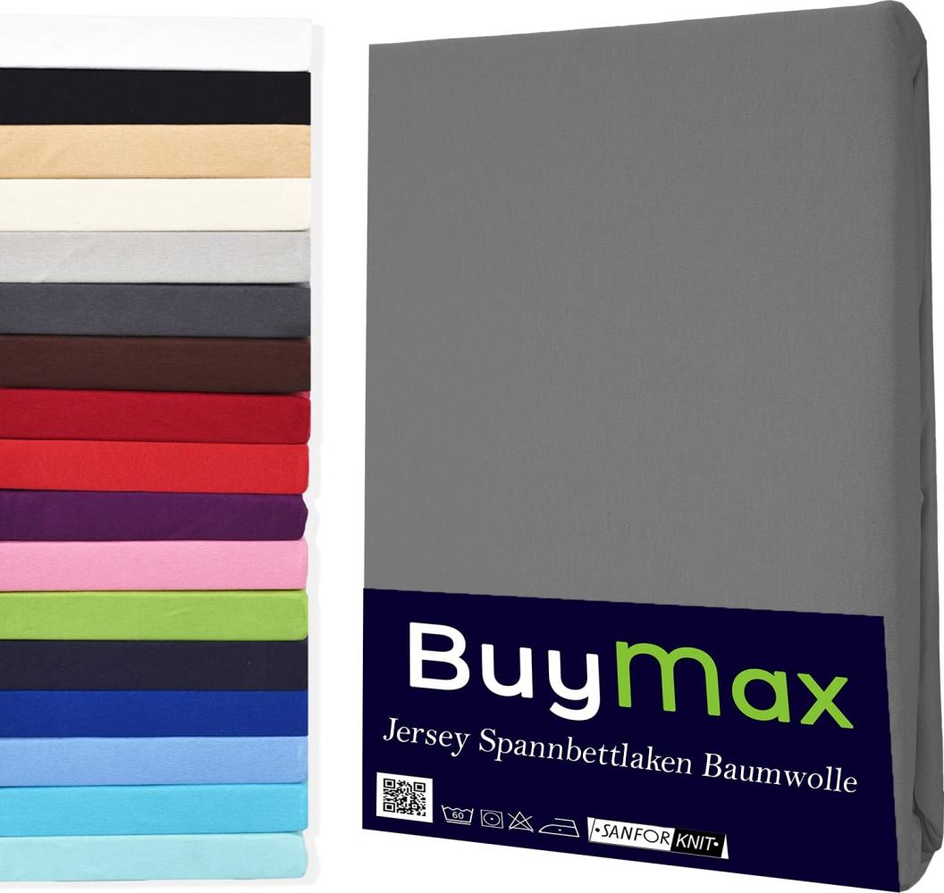 Buymax Spannbettlaken 160x200cm Doppelpack 100% Baumwolle Spannbetttuch Bettlaken Jersey, Matratzenhöhe bis 25 cm, Farbe Anthrazit-Grau Bild 1