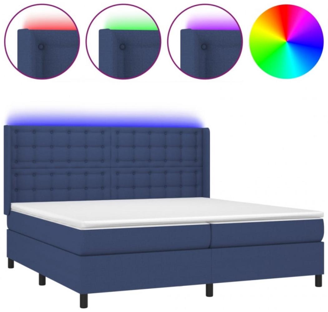 vidaXL Boxspringbett mit Matratze & LED Stoff Blau 200 x 200 cm, Härtegrad: H2 [3138667] Bild 1