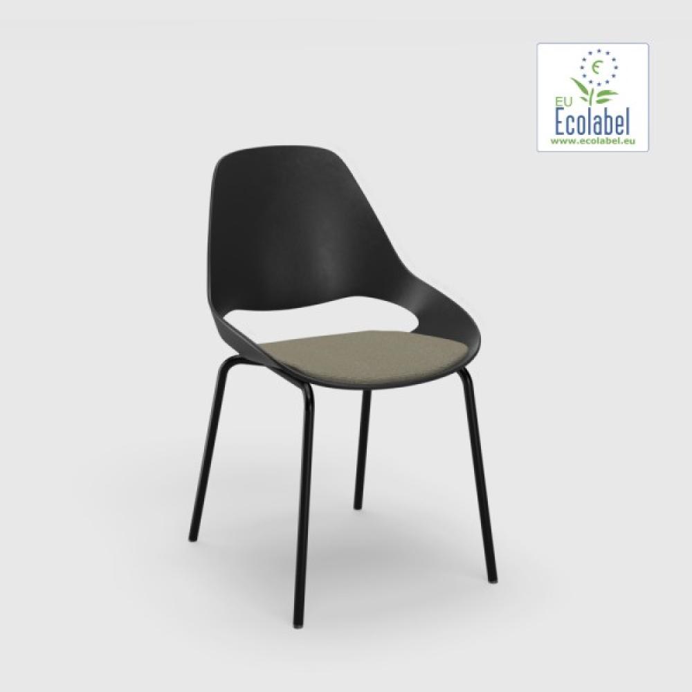 Stuhl ohne Armlehne FALK schwarz Tube aus Pulverbeschichtetem schwarzem Stahl Sitzpolster beige Bild 1