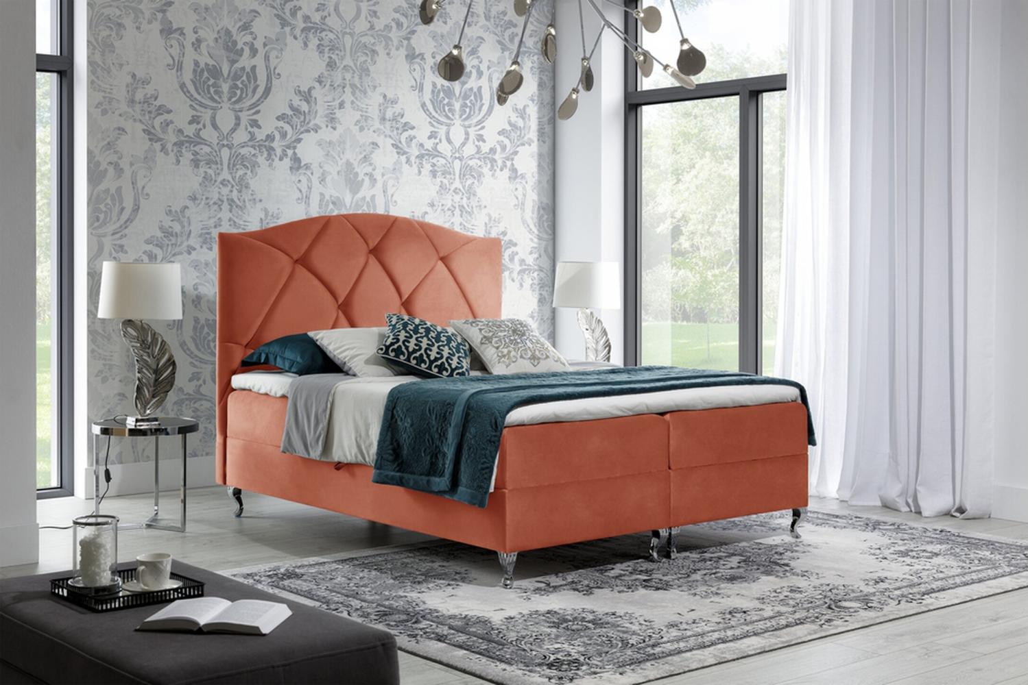 Stylefy 'Blanco' Boxspringbett Velours Orange 120 x 200 cm Bild 1