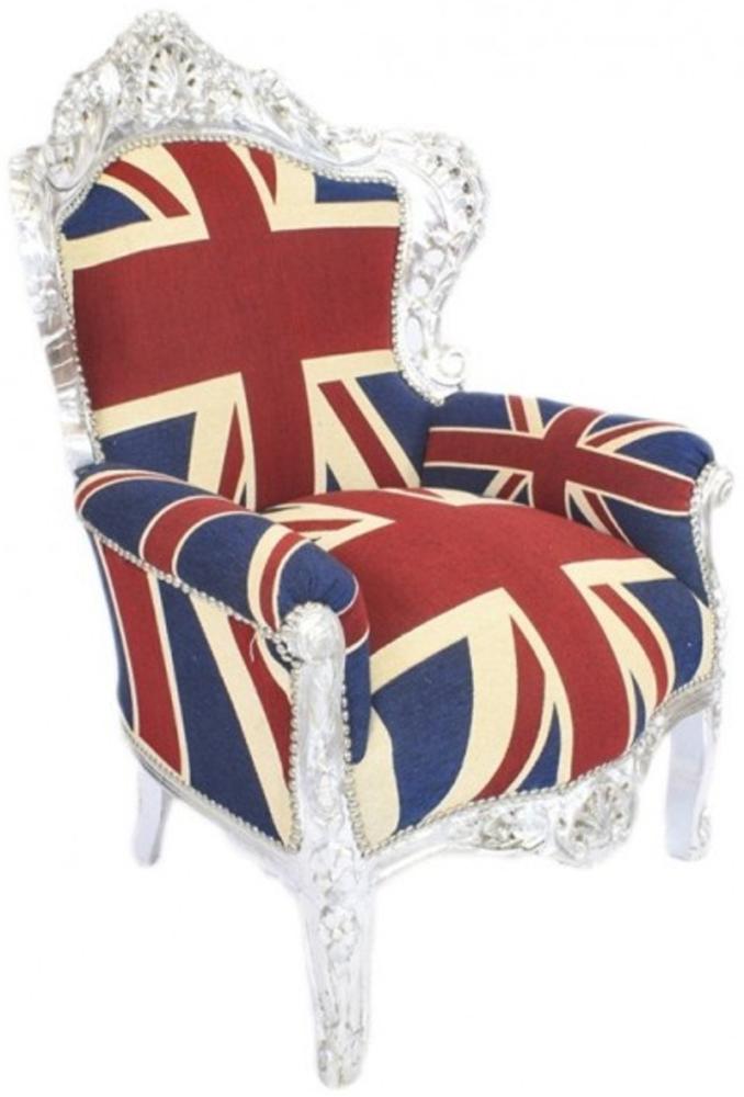 Casa Padrino Barock Sessel King Englische Flagge Union Jack / Silber - Barock England Sessel Bild 1