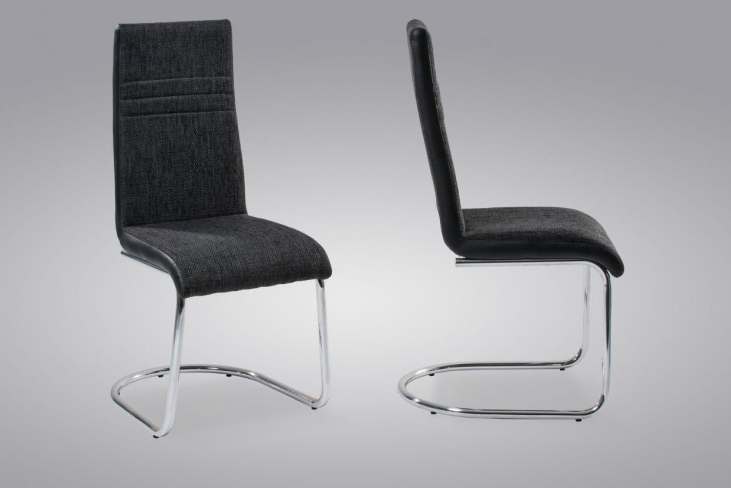 Esszimmerstühle Stühle Freischwinger 4er Set - TIGO - Webstoff Schwarz Bild 1