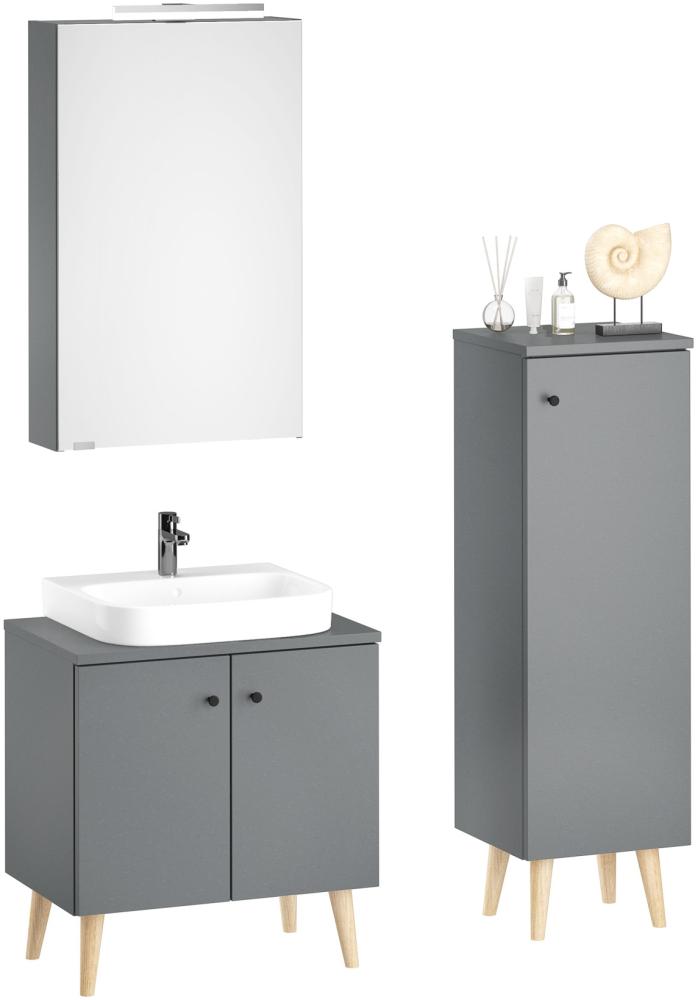 Badezimmermöbel-Set Spiegelschrank Waschtisch Badschrank grau mit Füßen V-90. 59F-01 Bild 1