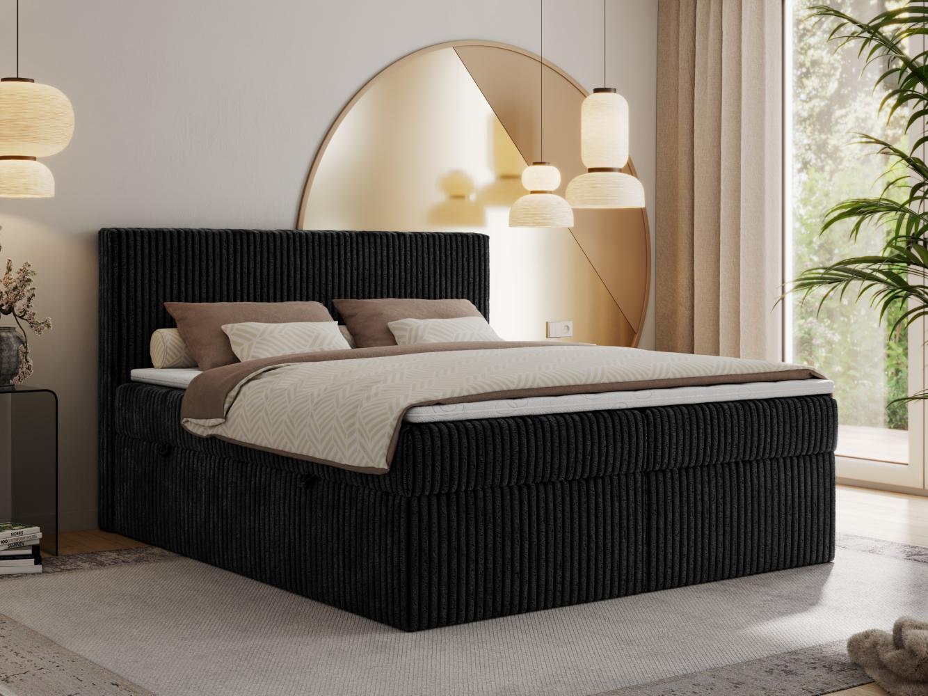 Boxspringbett mit Kopfteil und Topper, Cord Bett - TILIANO - 180 x 200 cm - Schwarz Cord - H3 Bild 1