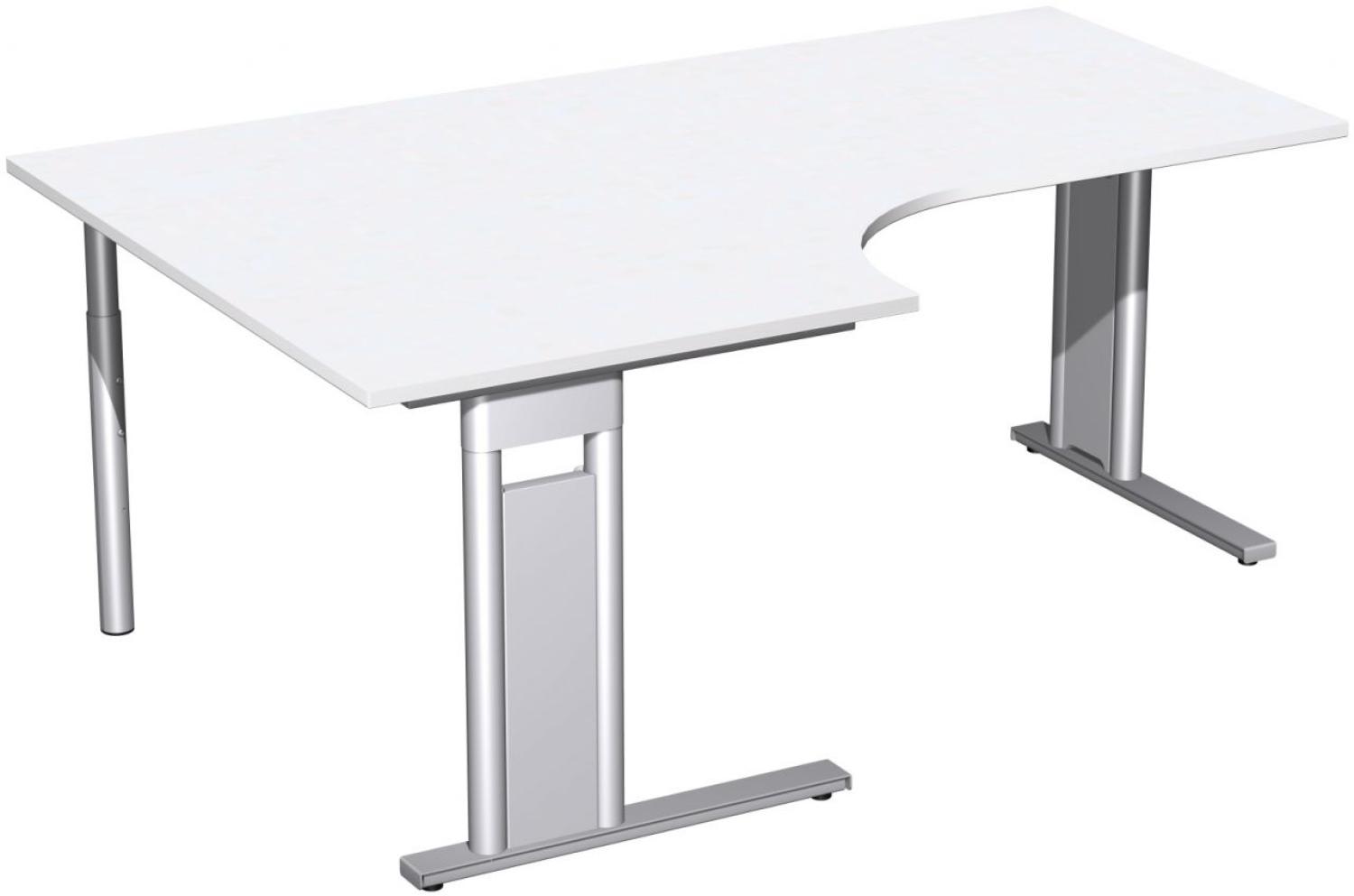 PC-Schreibtisch 'C Fuß Pro' links, feste Höhe 180x120x72cm, Weiß / Silber Bild 1