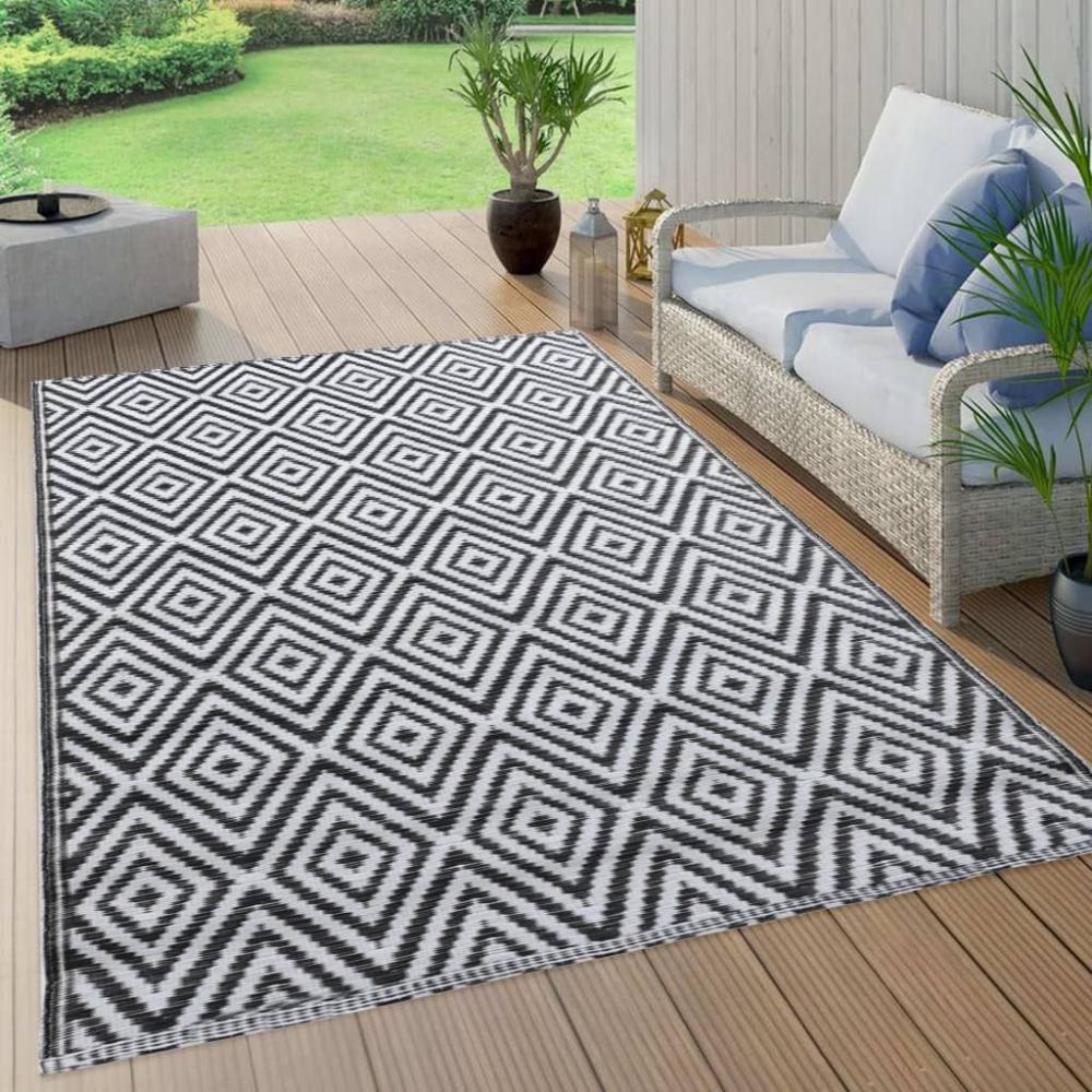 Outdoor-Teppich Weiß und Schwarz 190x290 cm PP Bild 1