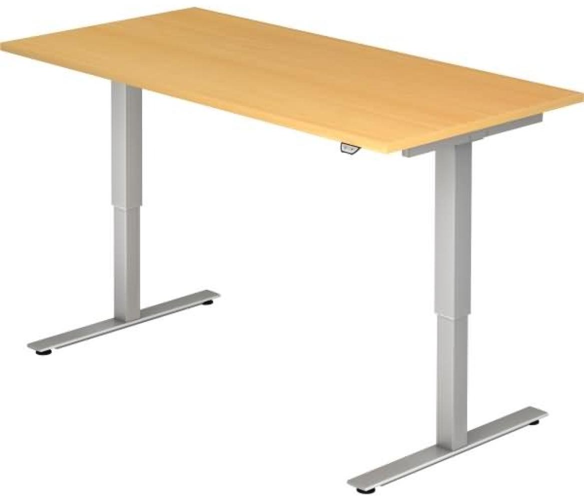 Sitz-Steh-Schreibtisch elektrisch XMST16 160x80cm Buche Gestellfarbe: Silber Bild 1