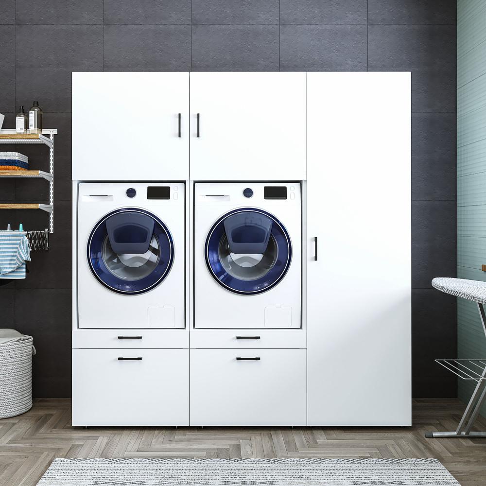 Roomart Schrankwand für Waschküche & Hauswirtschaftsraum Mit Schubladen und Ausziehbrett • Weiß Bild 1