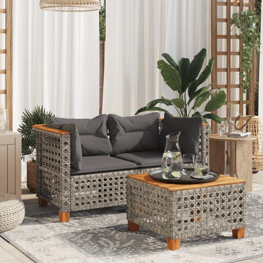 vidaXL Garten-Ecksofas mit Kissen 2 Stk. Grau Poly Rattan Bild 1