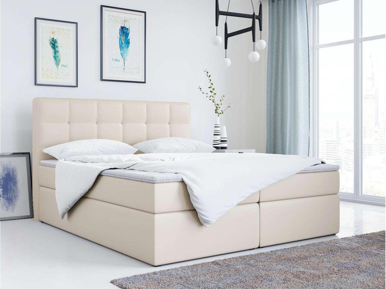 Doppelbett Polsterbett Kunstlederbett mit Bettkasten - TOP-2 - 200x200cm - Beige Kunstleder - H3 Bild 1