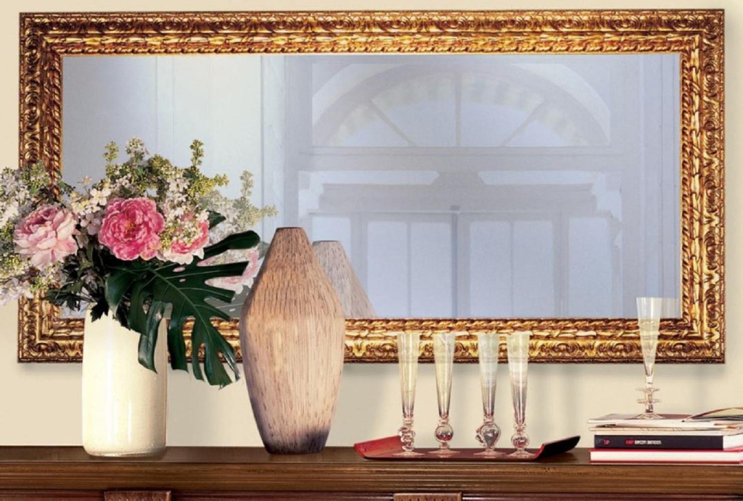 Casa Padrino Luxus Barock Spiegel Gold 148 x 5,5 x H. 90 cm - Edler Massivholz Wandspiegel im Barockstil - Antik Stil Garderoben Spiegel - Wohnzimmer Spiegel - Barock Möbel Bild 1