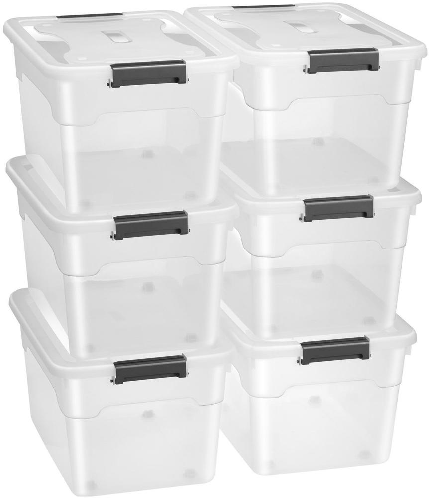 Juskys Aufbewahrungsbox mit Deckel - 6er Set Kunststoff Boxen 45l - Box groß, stapelbar, transparent - Aufbewahrung Ordnungssystem Aufbewahrungsboxen Bild 1