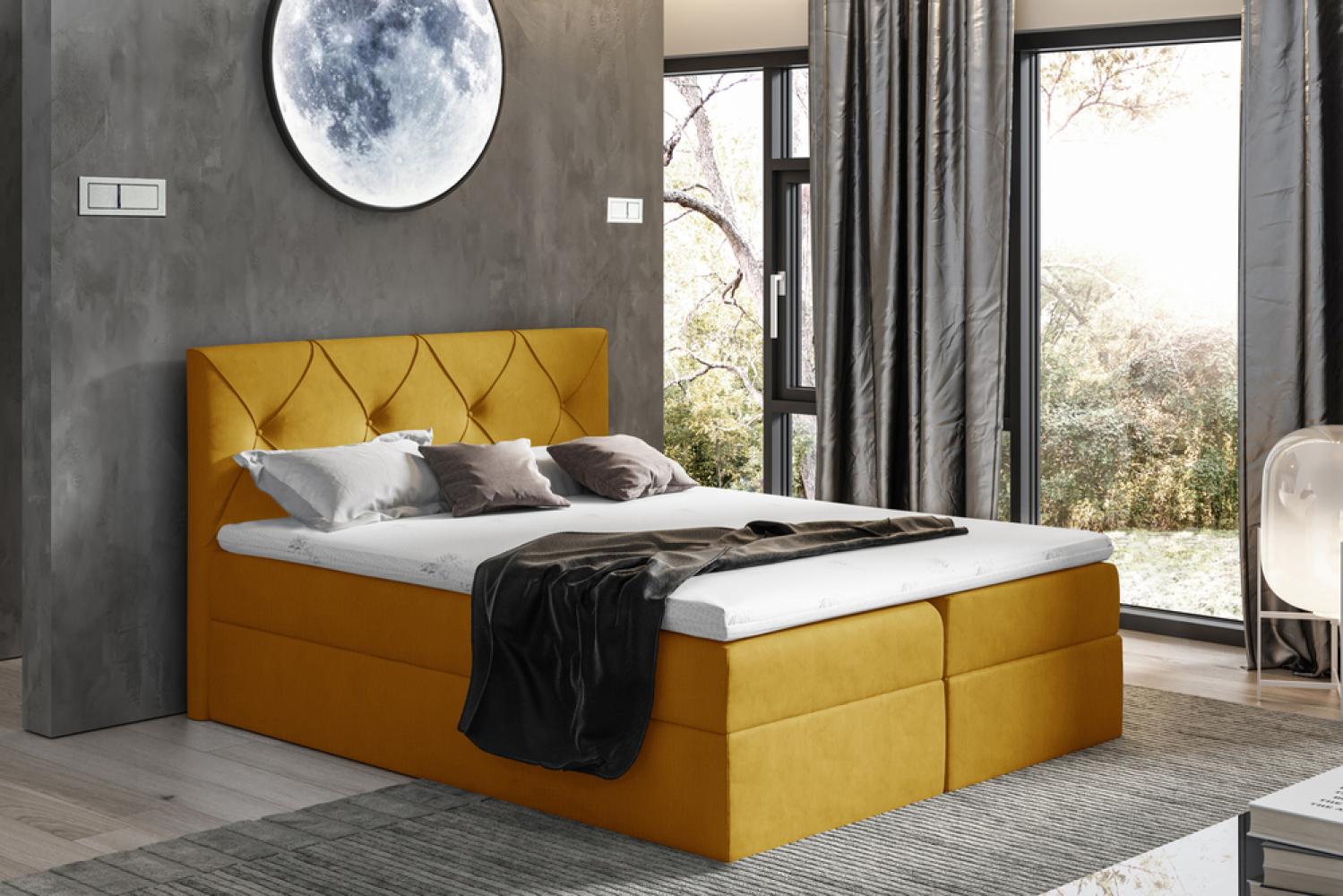 Stylefy 'Arian' Boxspringbett Velours Gelb 140 x 200 cm Bild 1