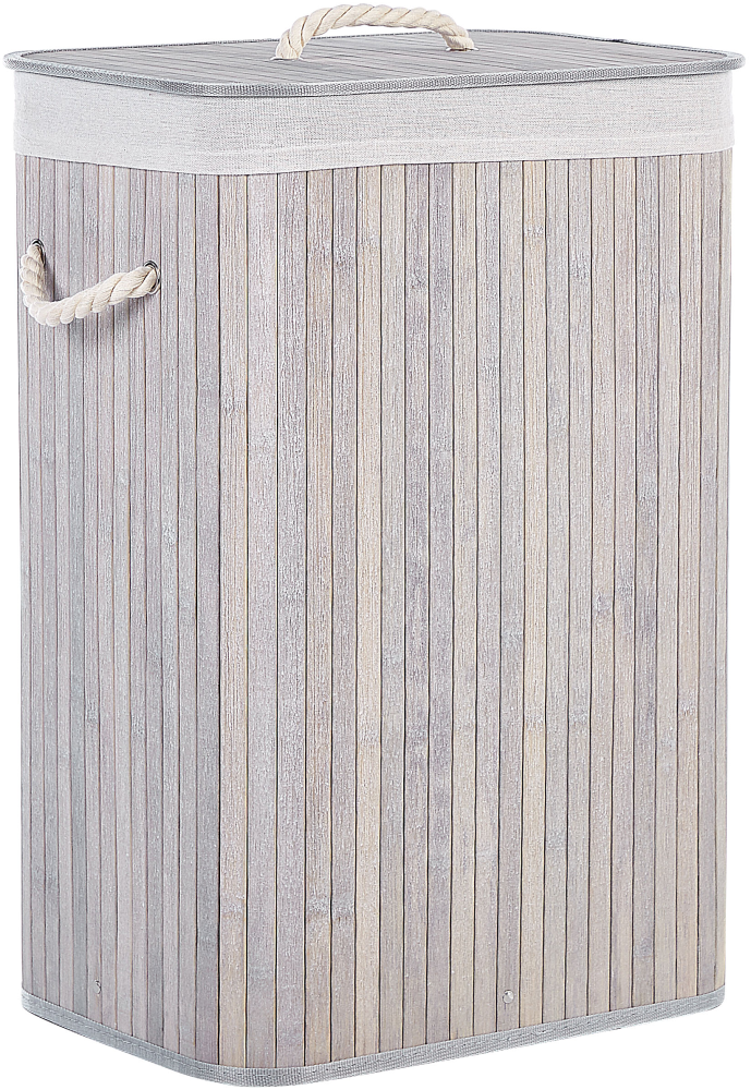 Korb mit Deckel Bambusholz hellgrau rechteckig KOMARI Bild 1
