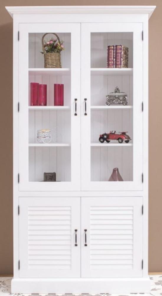 Casa Padrino Landhausstil Massivholz Schrank mit 4 Türen Weiß 64 x 39 x H. 210 cm - Regalschrank - Wohnzimmerschrank - Vitrinenschrank - Landhausstil Möbel Bild 1
