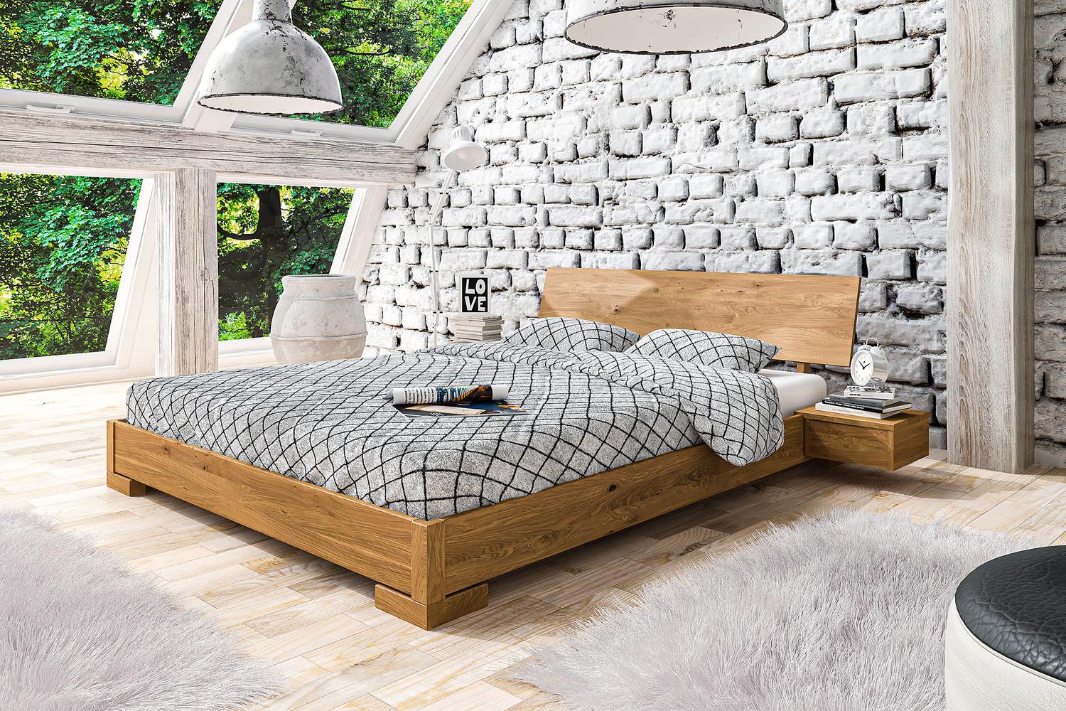 Bett Bento 3 Sonderlänge 90x190 Wildeiche massiv mit Holzkopfteil und Holzbeine Bild 1
