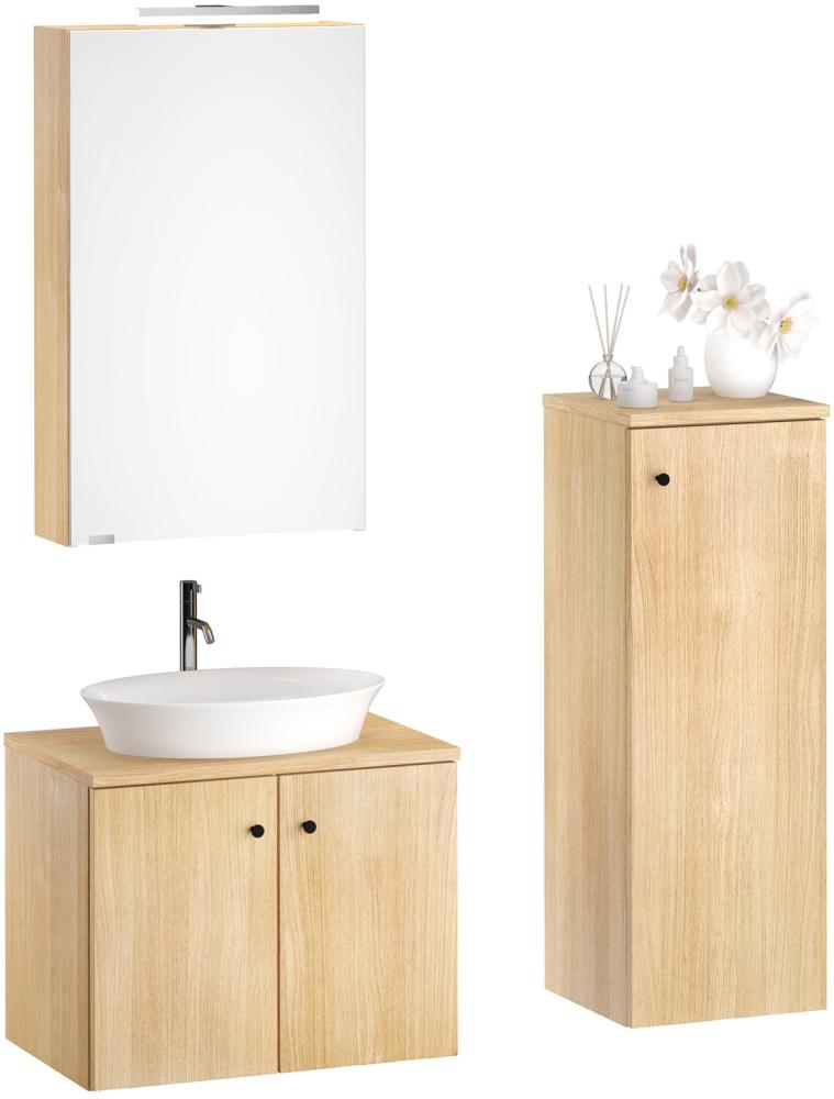 Badezimmermöbel-Set Spiegelschrank Waschtisch Schrank Eiche Dekor V-90. 59-03 Bild 1