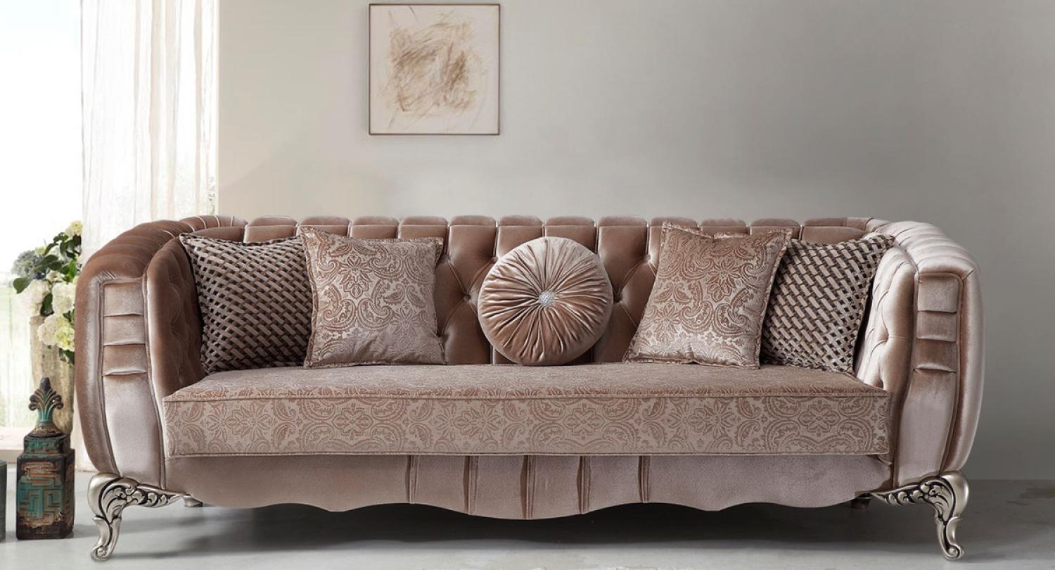 Casa Padrino Luxus Barock Sofa Rosa / Silber 235 x 103 x H. 82 cm - Barockstil Wohnzimmer Sofa mit dekorativen Kissen Bild 1