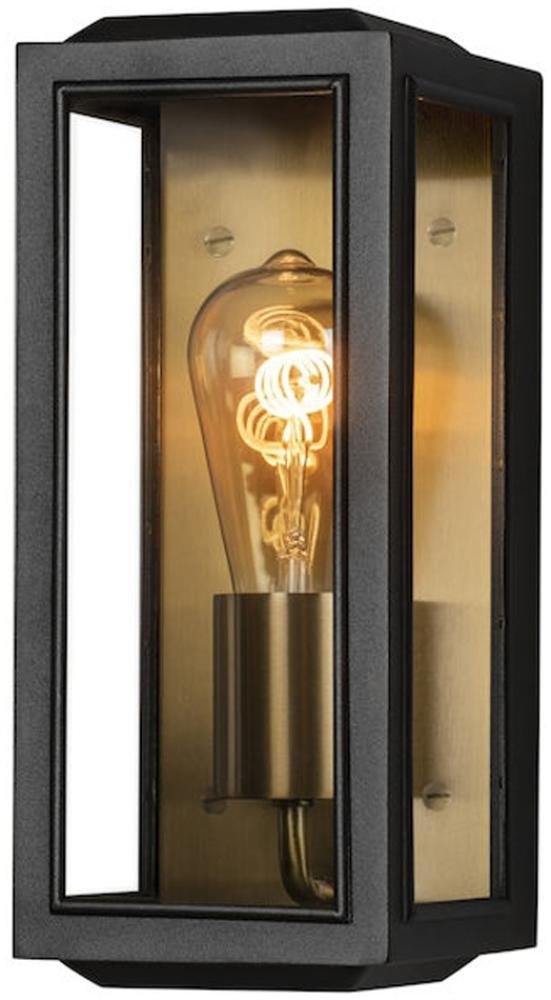 Schmale LED Außenwandlaterne Schwarz-Messing mit Klarglas, Höhe 30cm Bild 1